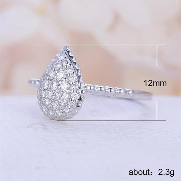 💝 Big Pear Gemstone Zircon Elegant Water Drop Silver Rings for Women,EVGG1355 - Picture 6 of 7